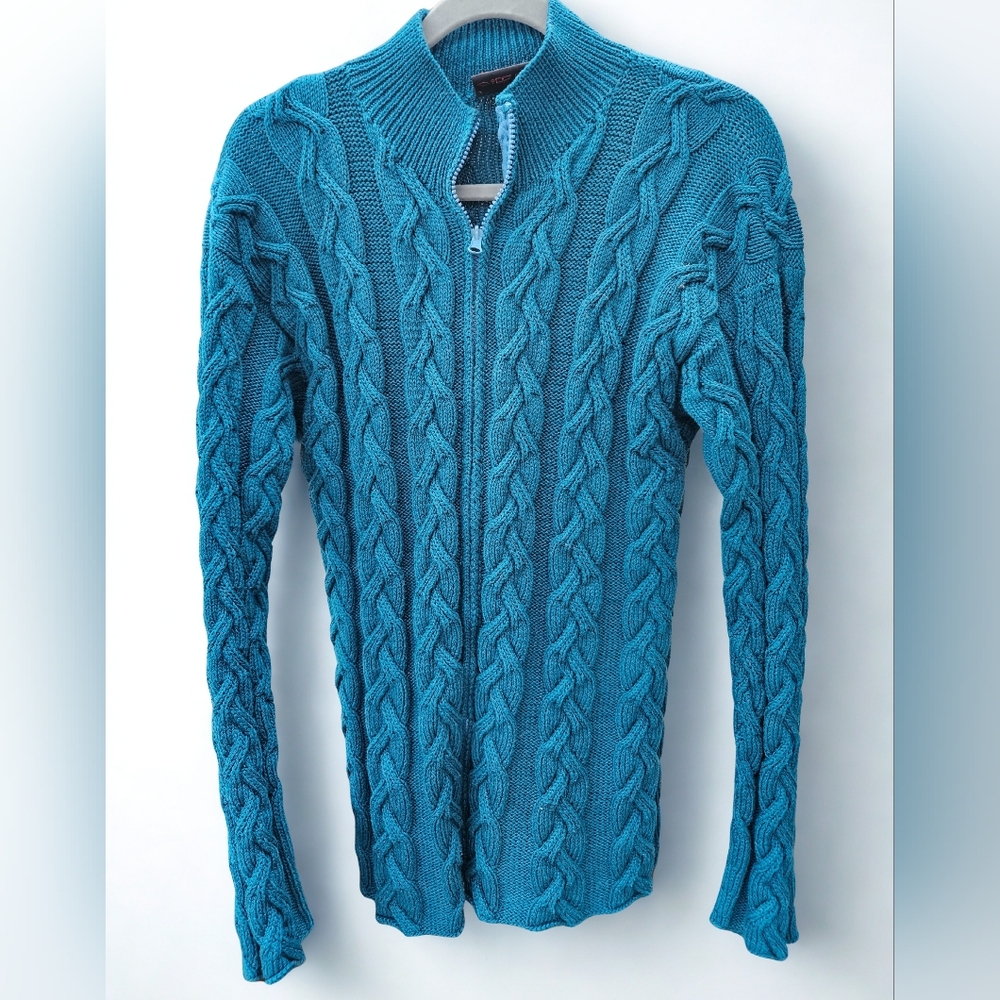 Minkha Teal Blue Hand Knit Women's Sweater